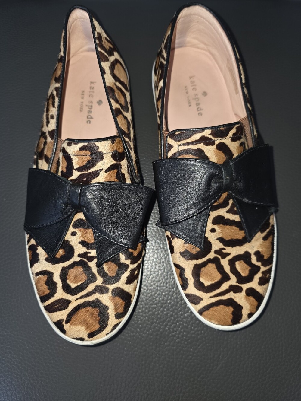 Kate Spade Leopard Print Bow Slip-On Flats - Black & Brown SZ 9